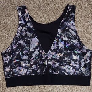 Heroine Sport Iridescent Black and Silver Crop Top